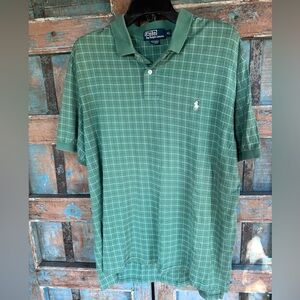 Green checked polo shirt